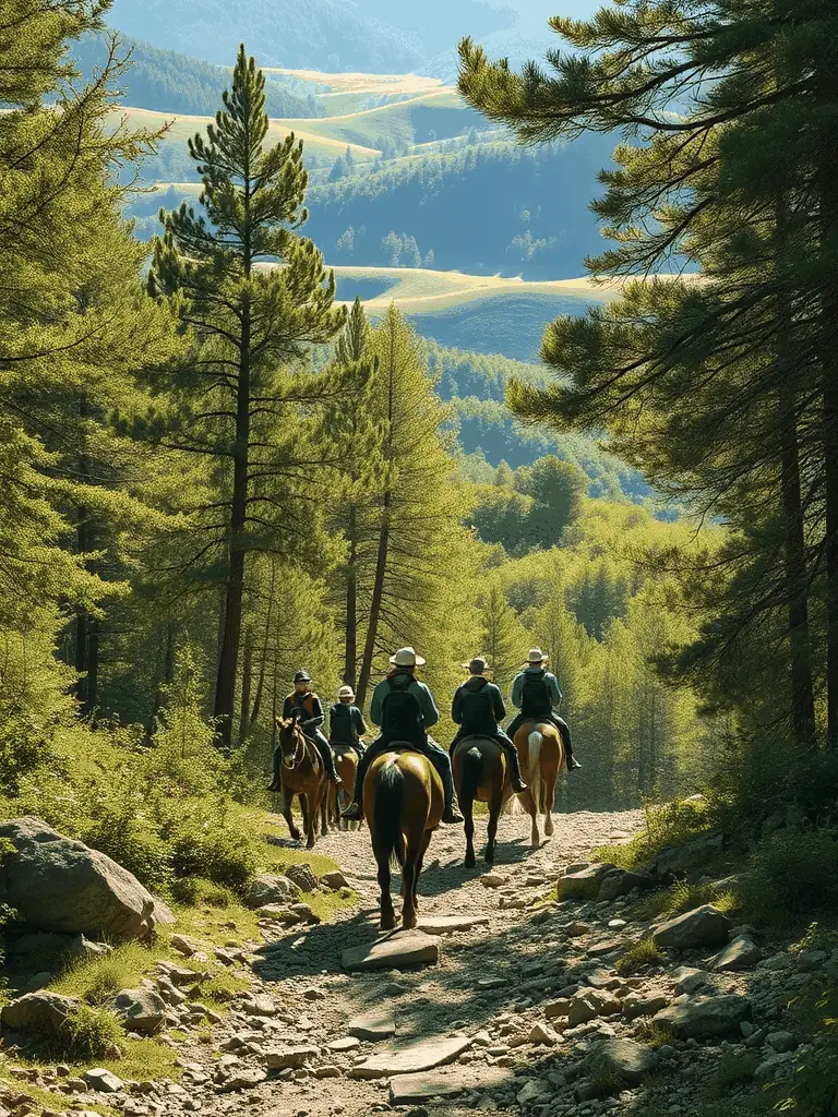 An image of a group of riders participating in a trail riding activity through the scenic Limousin countryside, highlighting the recreational and social aspects of equestrian activities.