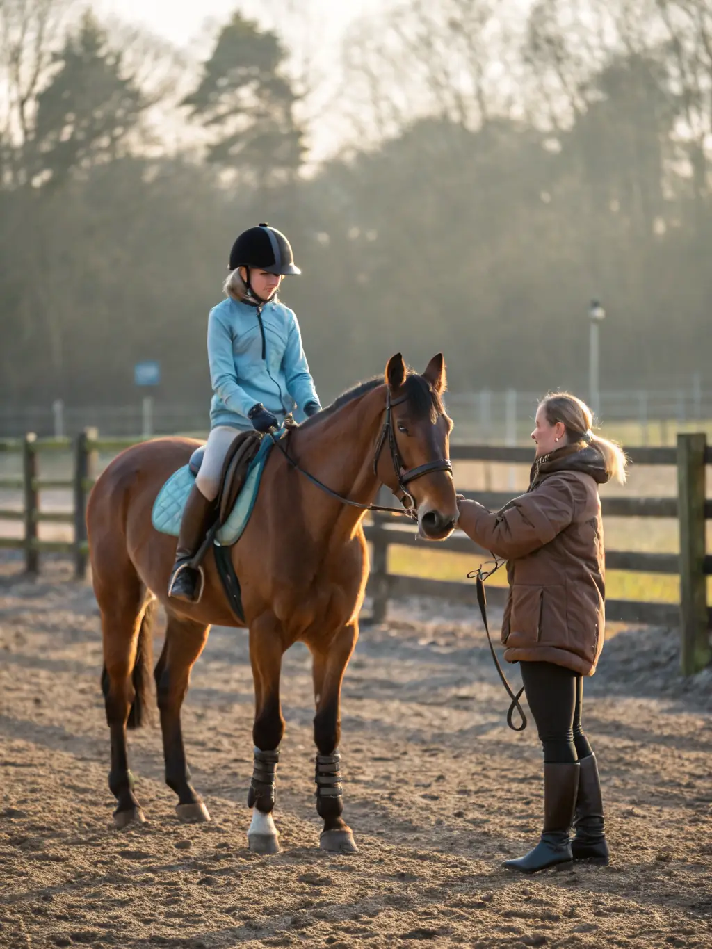 A focused image of a training workshop, showing participants learning proper riding techniques from an experienced instructor, emphasizing safety and skill development.