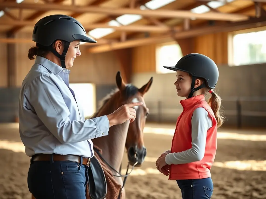 An instructor guiding a group of riders during a training session, emphasizing safety and technique.
