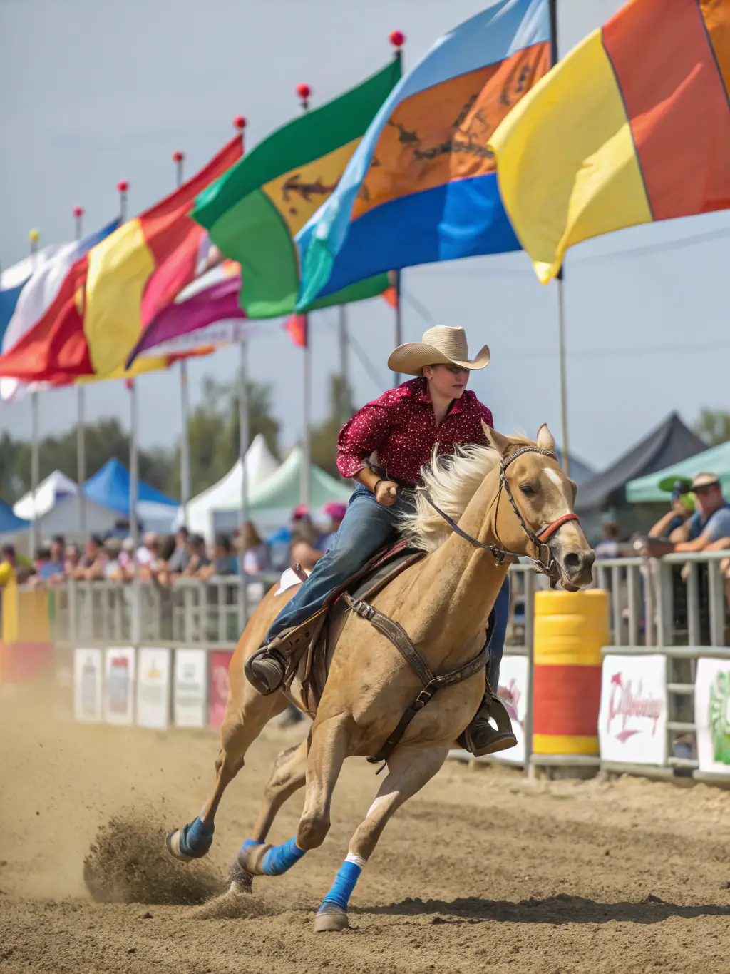 A vibrant image capturing the excitement of a Western riding competition, with a rider skillfully maneuvering their horse through a challenging course, showcasing the precision and athleticism involved.